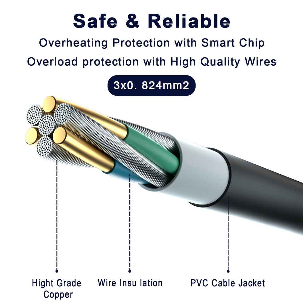 Custom 3 - Prong NEMA 5 - 15P to C13 Power Cord | UL Certified | Computer & Appliance Cable | Custom Length Available - Ohmly